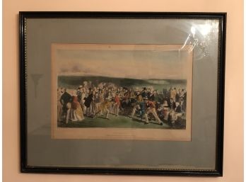Hand-Colored Antique Engraving Of Golf Scene