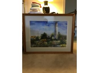 Framed Watercolor Of Lighthouse By A. Michels
