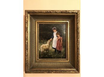Framed Painting Of Girls With Sheep