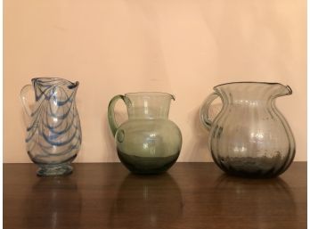 Trio Of Hand-Blown Glass Pitchers