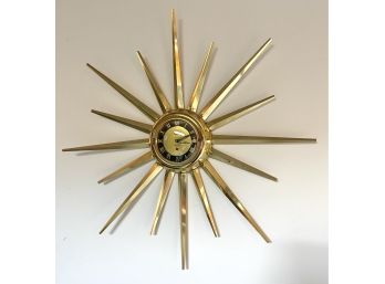 Oversized Mid Century Brass United Clock Co 8-Day Starburst Clock