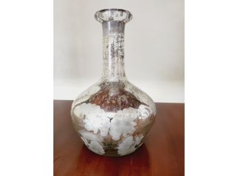 Pretty Mercury Glass Floral Etched Vase Decanter Bottle