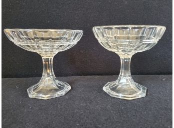 Two Vintage Clear Glass Pedestal Candy Dishes