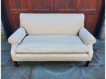 Vintage Timeless Classic Reupholstered Loveseat In Cream Zig Zag Pattern