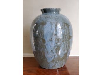 Drip Glaze Blue & Green Pottery Vase Signed V&B Bottom Stamp