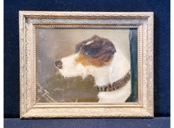 Antique Framed Oil Painting - Fox Terrier Dog Portrait Framed On Winsor & Newton Artist Board