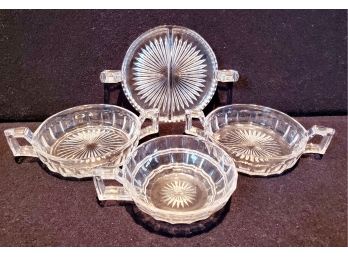 Grouping Of Four Vintage Heisey Glass Handled Jam Jelly Condiment Dishes
