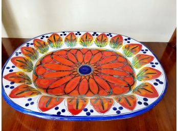 Vibrantly Painted Oblong Terra Cotta Platter - Made In Italy
