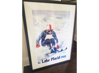 Vintage Original 1980 Lake Placid Framed Ski Poster Offset Lithograph Framed - John Gallucci