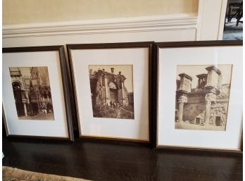 Trio Of Copies Of Antique Italian Architectural Sepia Framed Photographs Wall Art