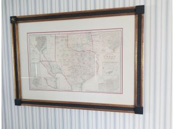 Antique 1876 O.W. Gray's Map Of Texas Indian Territory Framed