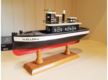 Handmade Painted Wooden Model Boat Tugboat - 'Ellen'