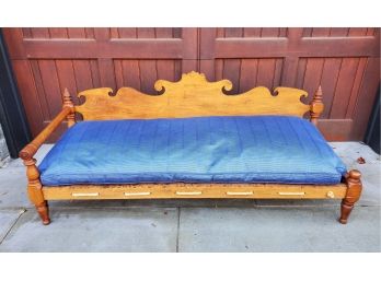Gorgeous Antique Primitive Turned Wood & Rope Low Profile Daybed Bench With Royal Blue Down Cushion