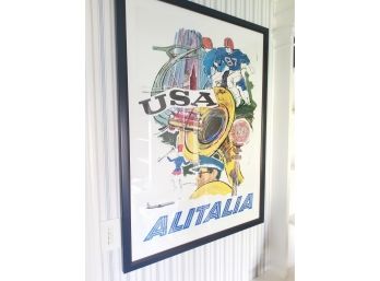 Vintage Alitalia Aviation Airline Advertising Framed Poster, APPIA