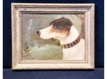 Antique Framed Oil Painting - Fox Terrier Dog Portrait Framed On Winsor & Newton Artist Board (#2)