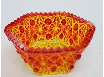 Vintage Amberina Daisy And Button Hexagonal Candy Dish - May Be LE Smith