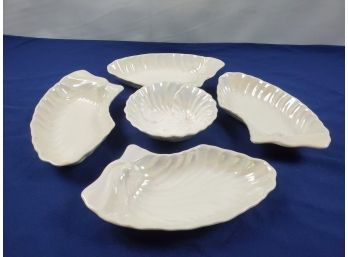 Vintage MCM Off White Iridescent Maddux Of California Pottery Ceramic Serving & Relish Dish Set