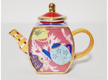2000 Vivian Chan Hand Painted Ceramic Miniature Colorful Abstract Teapot W/ Lid