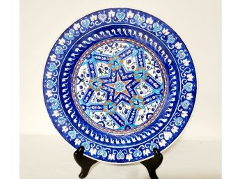Metin Cini Beautifully Hand Painted Blue Design Turkish Pottery 12.5' Plate