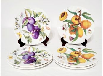 Six Limoges Porcelain Hand Decorated Godinger France Fruit Themed Decorative Plates