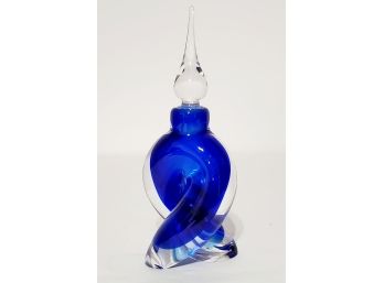 Vintage Signed Vandermark Studios Cobalt Blue & Clear Art Glass Perfume Bottle