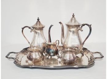 Five Piece Vintage The Sheffield Silver Co EPS Silver Plate Coffee / Tea Service On Tray
