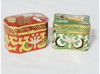 Two Chinese Brass Cloisonne Miniature Pill Boxes (Lot T)