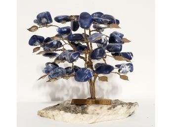 Drzewko Szczcia Jade Tree Lapis Lazuli Stone Tree With Wire Wrapped Trunk On Stone Base