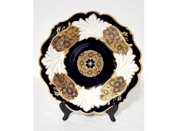 Vintage Weimar Cobalt Blue White & Gold Leaf Jutta Round Decorative Platter Dish