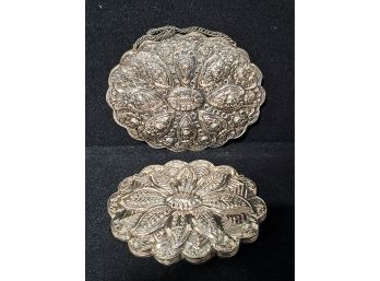 Two Pretty Vintage Embossed Silver Plate Decorative Wall Mirrors