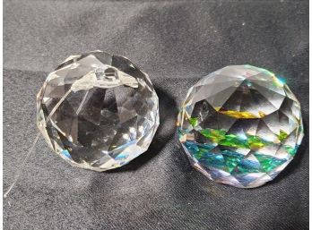 Two Faceted Round Crystal Balls - One Ornament & One Paperweight