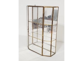 Vintage Brass & Glass Table Or Wall Mount Small Curio Display Cabinet With Floral Etched Glass