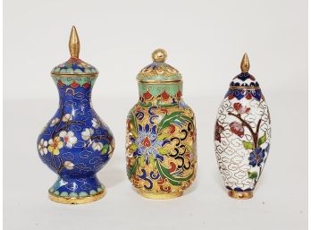 Three Chinese Brass Cloisonne Miniature Urns Jars(Lot I)