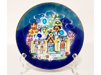 Lovely Brass, Colorfully Painted Art Plate Dish Signed From Israel