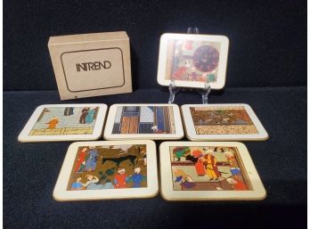 Set Of 6 Vintage Intrend Norforlk England Felt Backed Coasters With Original Box