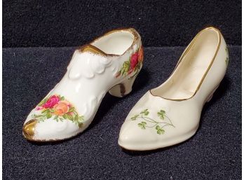 Two Porcelain Miniature High Heel Shoes - Royal Albert England & CRE Galway Ireland