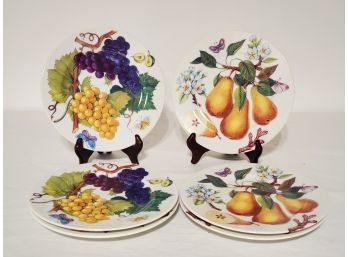 Six Limoges Porcelain Hand Decorated Godinger France Fruit Themed Decorative Plates