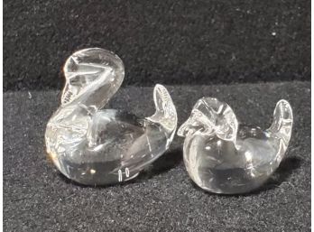 Two Vintage Swarovski Crystal Miniature Swans