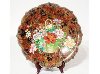 Lovely Vintage Jingfa Chinese Very Detailed Brass Brown Floral Cloisonne Plate