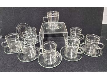 Vintage Jena Glas Schott Mainz Clear Cups & Saucers - Set Of Eight