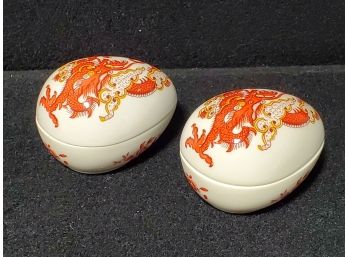 Two Crown Staffordshire Fine Bone China Rangoon Egg Trinket Boxes Made In England