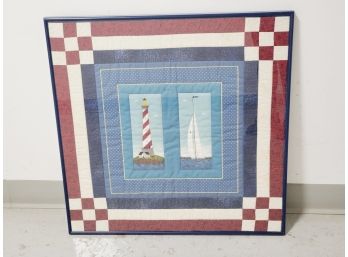 Framed Quilted Lighthouse & Sailboat Fabric Wall Art