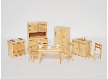 Light Wood Dollhouse Kitchen Pretend Play Furniture