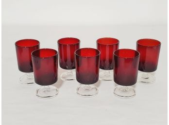 Seven Vintage Arcoroc France Rudy Red Cavalier Clear Footed Cordial Glasses