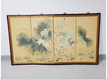 Lovely Vintage Hand Painted Traditional Chinese Silk 4 Panel Screen With Rosewood Frame