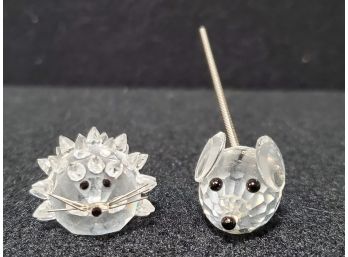 Two Cute Vintage Swarovksi Crystal Porcupine & Mouse Miniature Figurines
