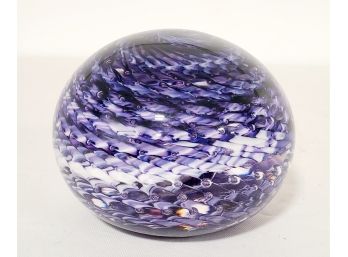 Vintage Hand Blown Signed Purple Art Glass Paperweight