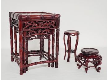 Five Chinese Small Wood Ornate Stands