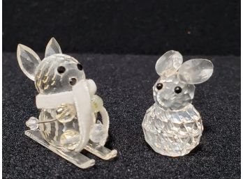 Two Vintage Adorable Swarovski Crystal Rabbit Figurines