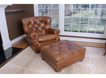 Ralph Lauren Leather Chair And Matching Ottoman